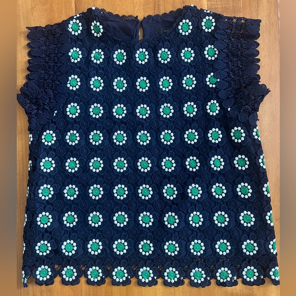 J.Crew Navy Floral crochet sleeveless top